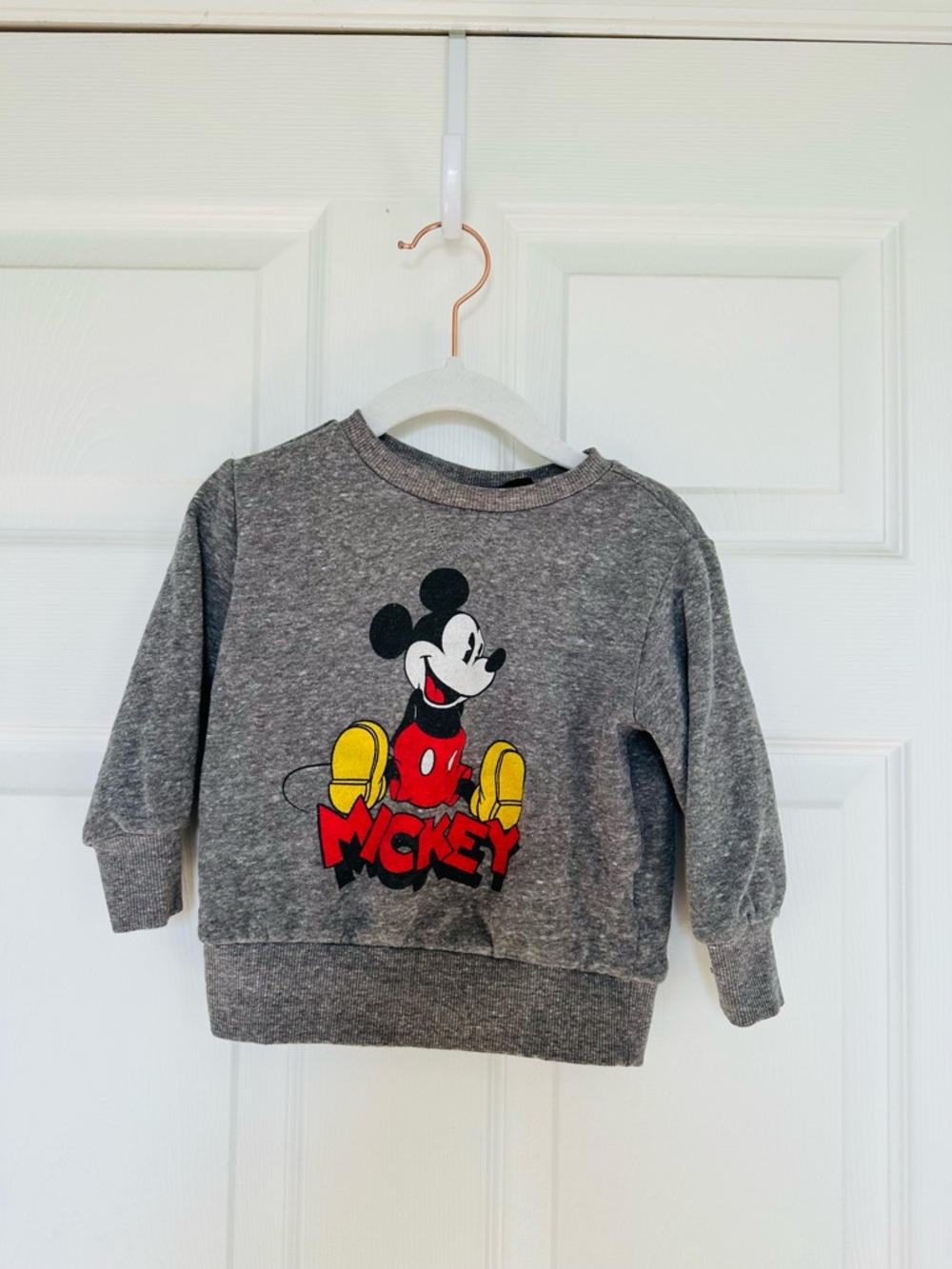 Disney Gray Mickey Mouse Sweatshirt with Red & Yellow Graphic